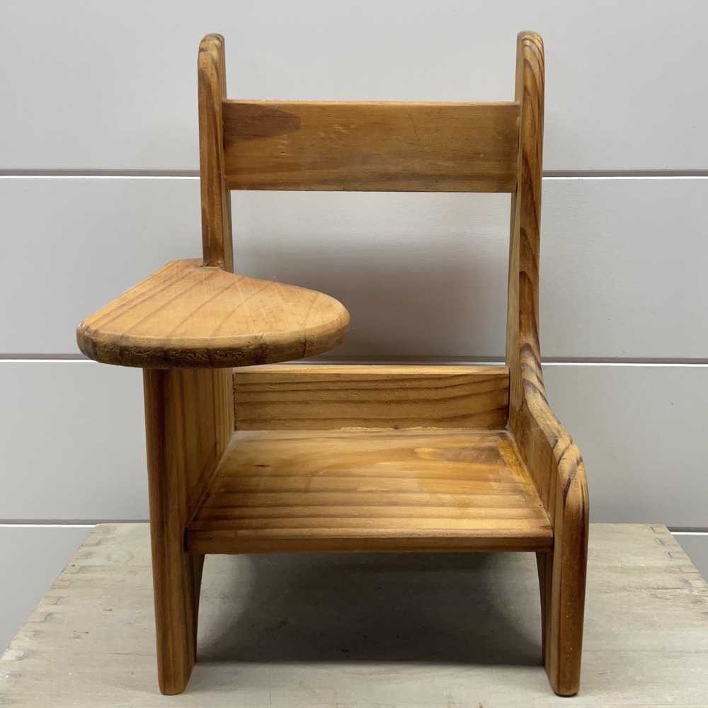 Vintage Style Miniature Wooden School Desk Tablet Arm Chair Decor 10.5in